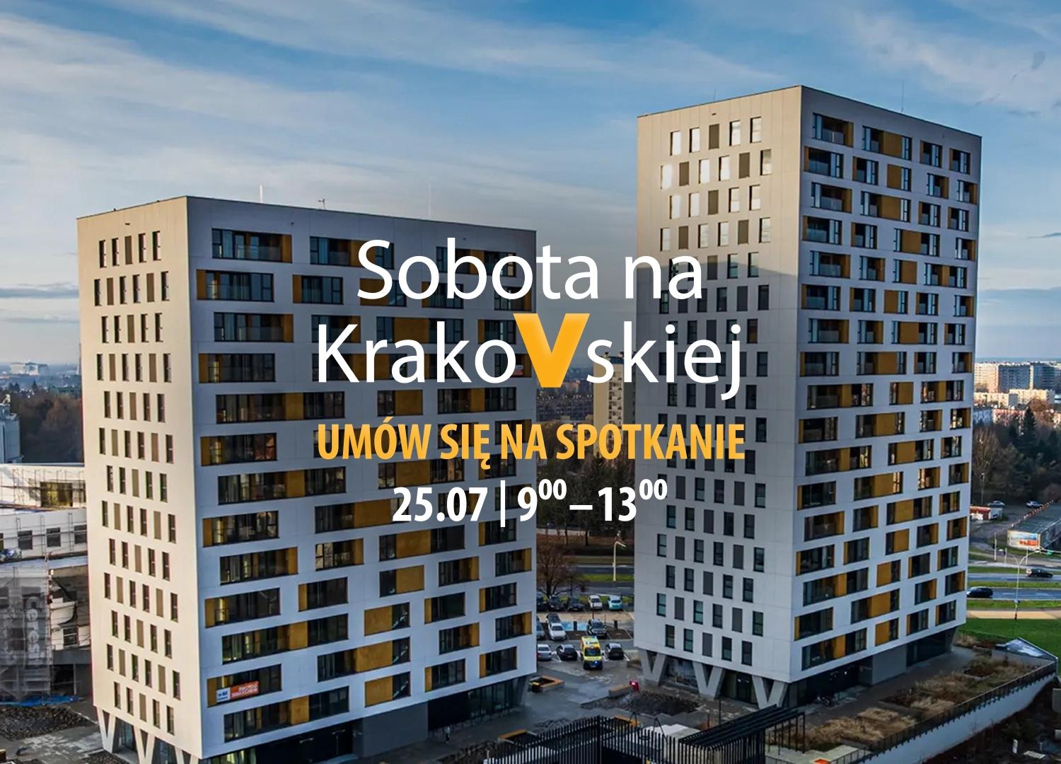 Grafika promująca wydarzenie Sobota na KrakoVskiej – gotowe mieszkania w Rzeszowie